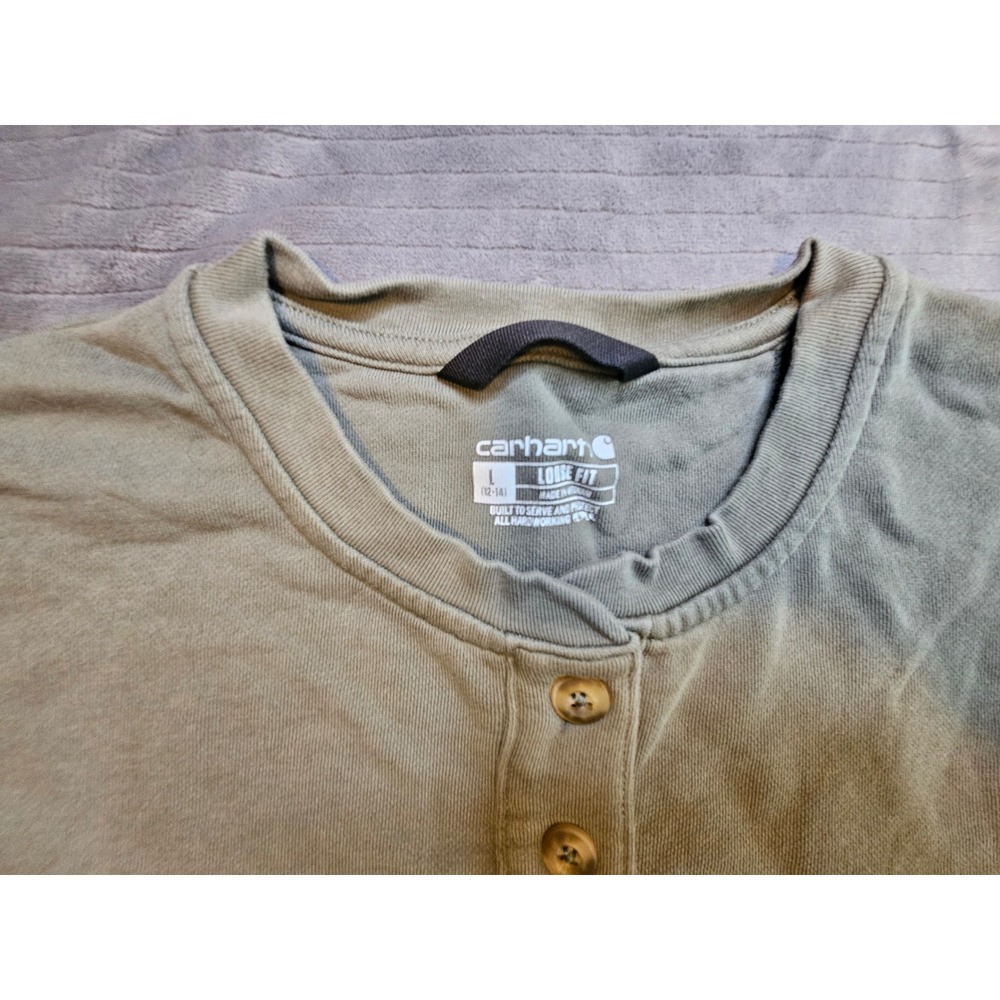 Carhartt Women Olive Green Loose Fit Henley Sweatshirt Large